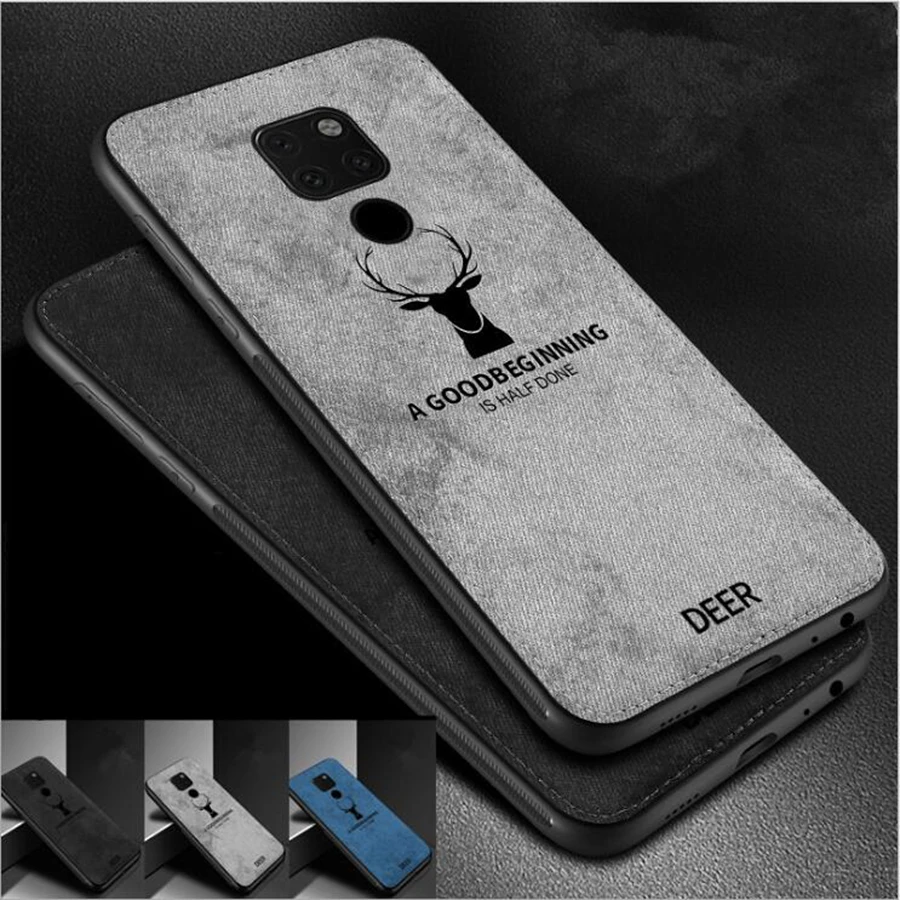 

For Huawei Mate 20 Pro Case Cloth Back Cover elk Pattern silicon Soft Frame Fabric Fundas For Mate 20 Lite Mate 20 X Phone Cases