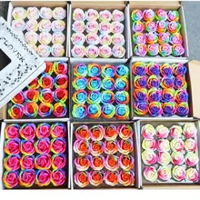 16 шт./компл. красочные мыло Роза декоративные цветы мыло лепесток свадебной подарок ко Дню Святого Валентина Радуга букет роз