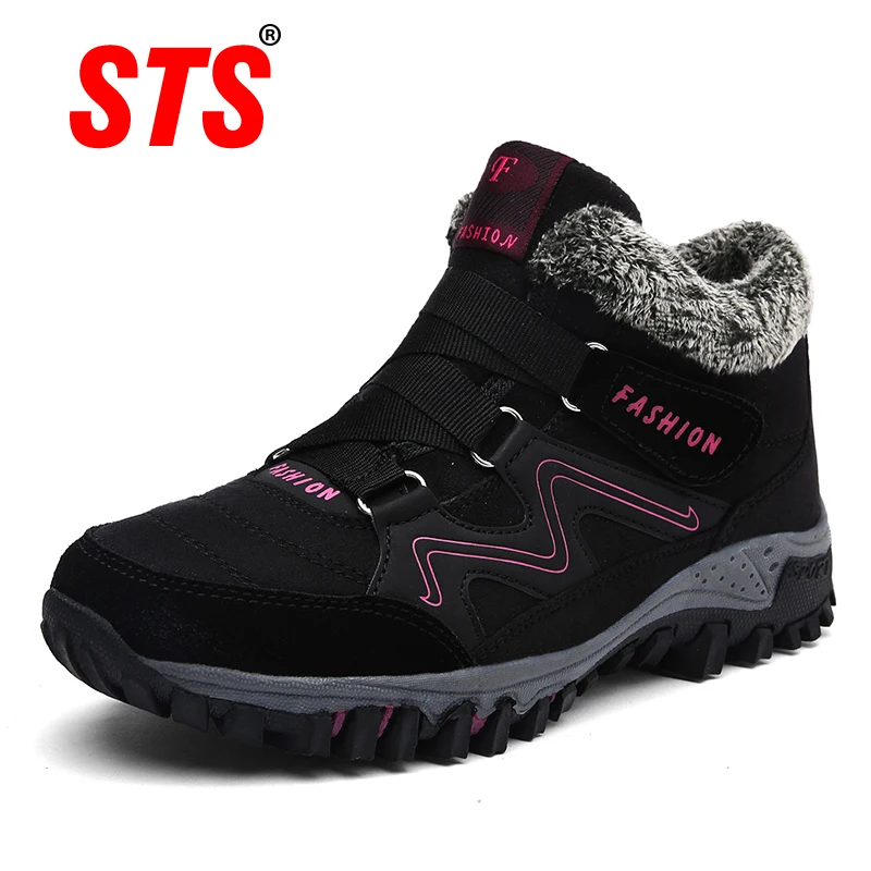 Baratos STS marca 2019 nuevas botas de tobillo de invierno botas de nieve para mujeres botas de felpa cálida bota de plataforma moda femenina zapatos de cuña Zapatos impermeables de nieve