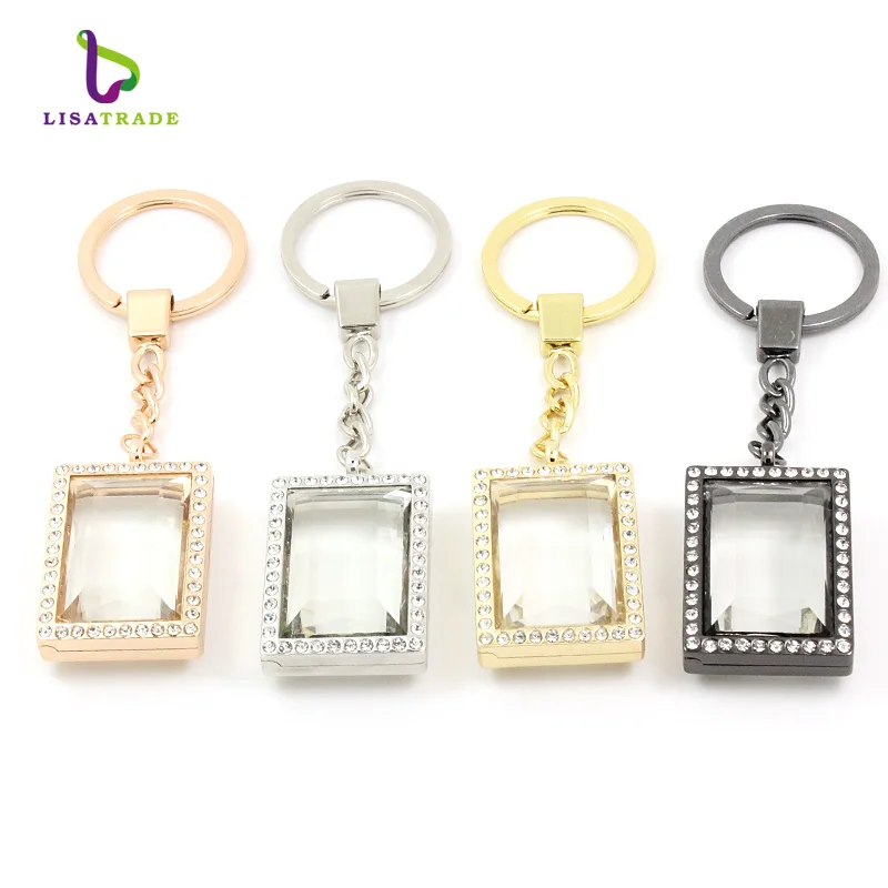 

NEW !! Oblong Photo Locket Keychain Magnetic Glass Floating Charm Locket 4 Colors can choose Zinc Alloy+Rhinestone LSFK21