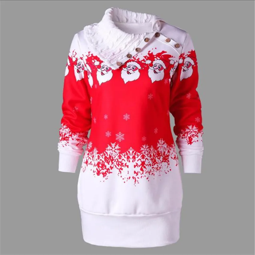 Vestido Casual de Navidad para Mujer Ropa 2018 manga completa botón recto estampado cuello vuelto Vestido corto Ropa Mujer 533