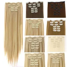 6pcs/set 24inch Long Straight Apply Hairpiece Synthetic Hair Extensions 8 colors Fake Hair Styling clip in Women Hair Piece
