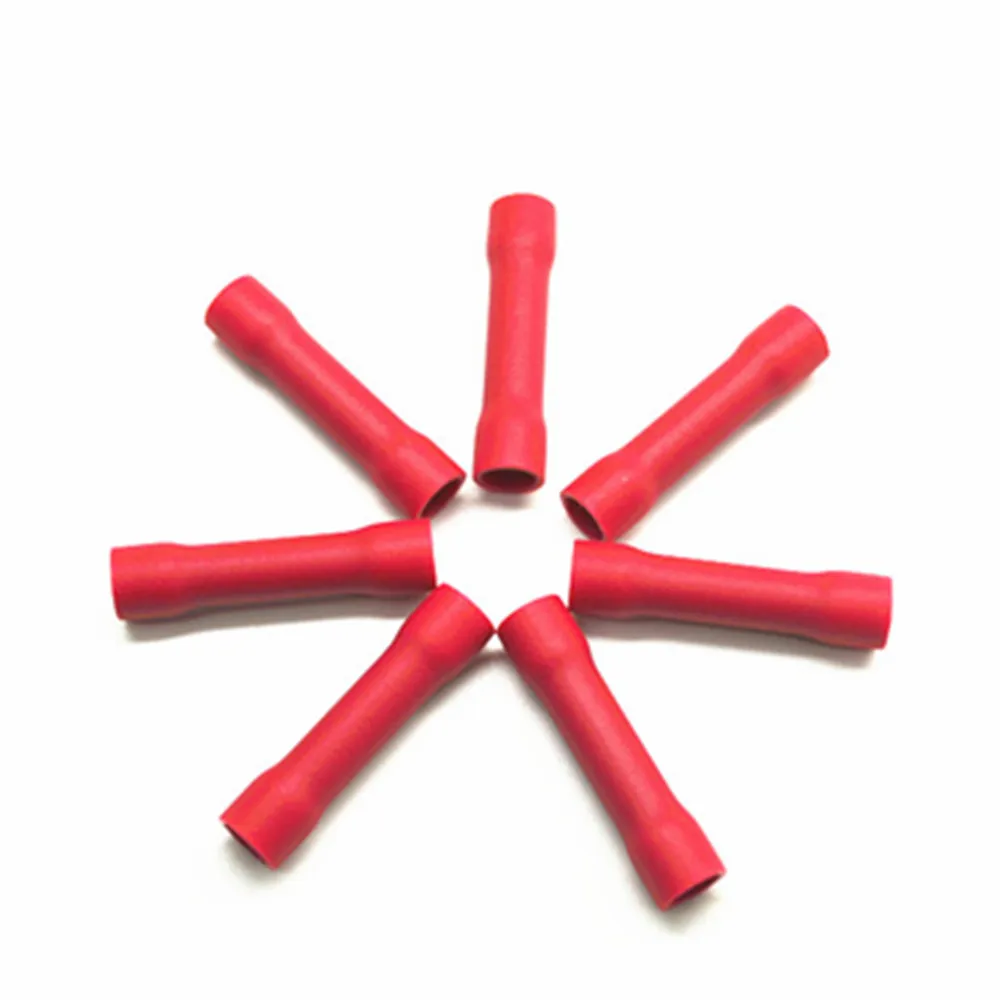 

Raytech Wiring Connecting Insulated Electrical Crimp Terminal Brass Red Butt Connectors 50pcs