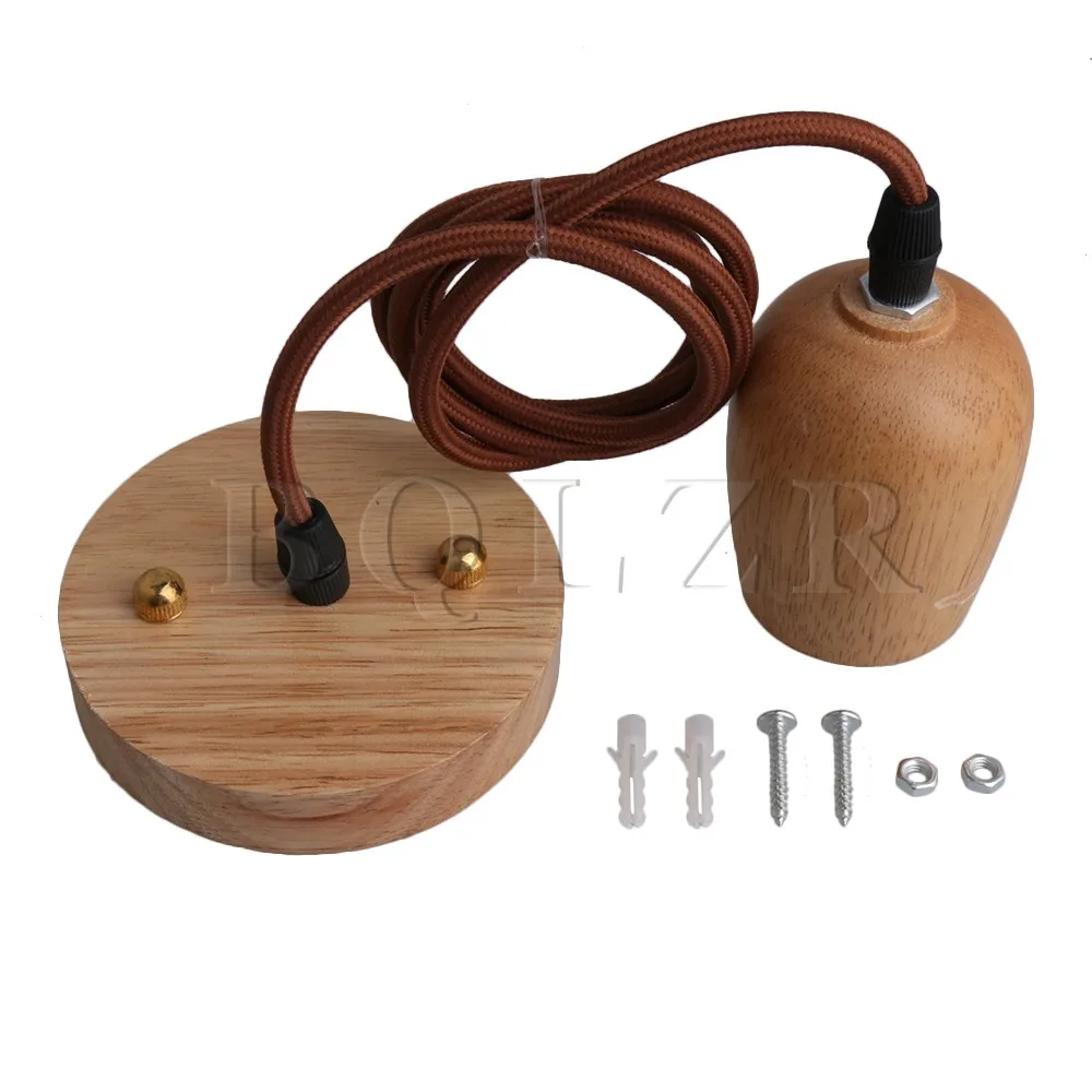 

BQLZR Wooden E27 Bulb Ceiling Pendant Lights Lamp Holder Adapter with 100cm Coffee Color Wire Cable for DIY Hanging Chandelier