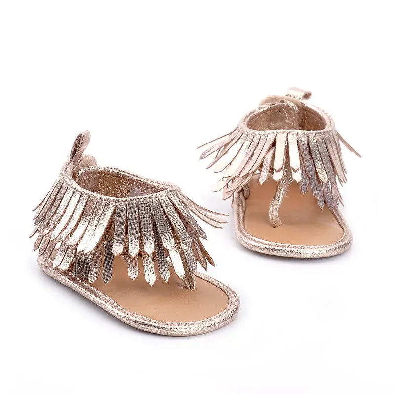 Лето г. Симпатичные новорожденных для маленьких девочек Обувь для младенцев кожа Ленточки мягкая подошва сандалии Prewalker 0-12 м - Цвет: Золотой
