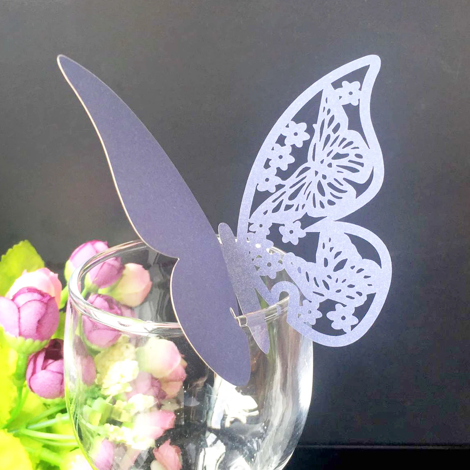 20 pieces/lot Butterfly Laser Cut Paper Place Card / Escort Card / Cup Card/ Wine Glass Card For Wedding Party Decoration