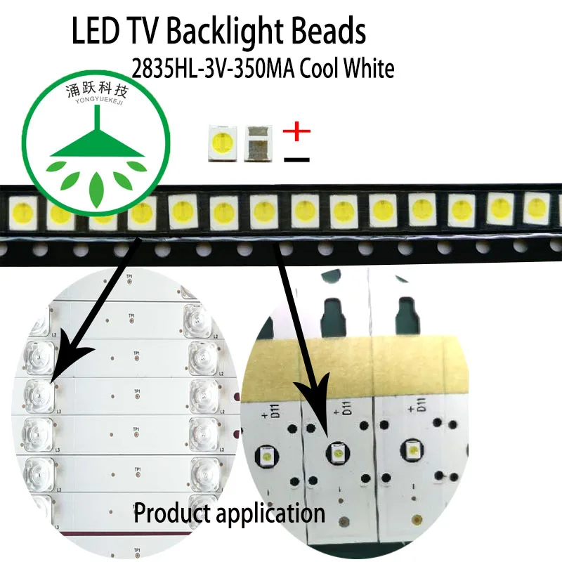 YONGYUEKEJI 100pcs/lot new tv backlight high power 2835 3v 350ma 1w smd cool white lamp beads