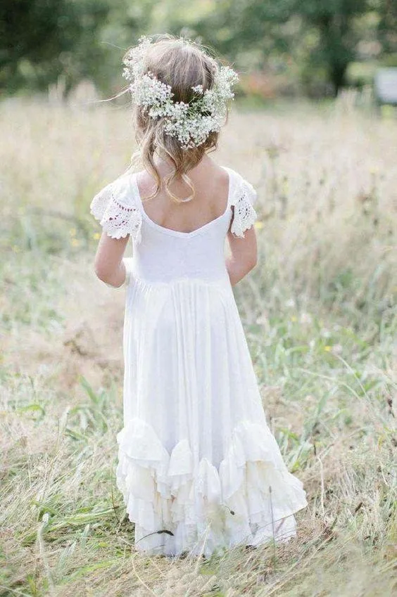 Boho Новинка, цветастые платья для девочек аппликация из белого кружева круглый вырез с оборками, маленькая принцесса, для общения платье праздничное платье для дня рождения
