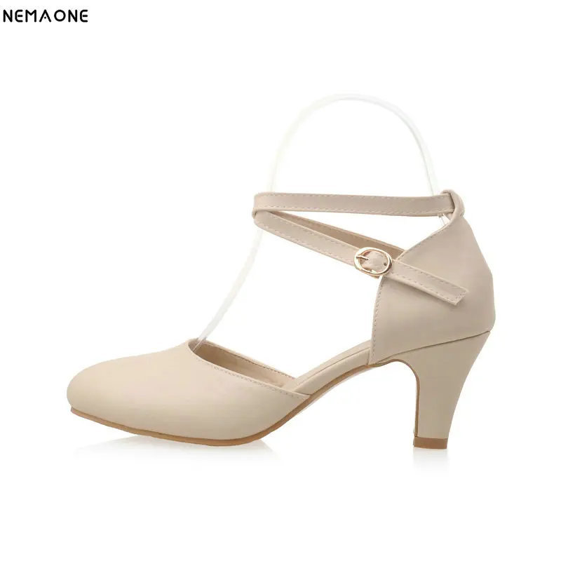 

NEMAONE 2018 fashion new arrive women pumps ankle buckle spring summer wedding shoes round toe elegant ladies high heels shoes