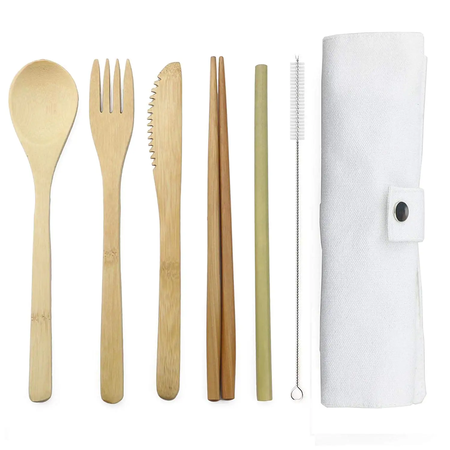 7 шт. японская деревянная посуда набор столовых приборов из бамбука с тканевой сумкой ножи вилка палочки для еды путешествия дропшиппинг - Цвет: White