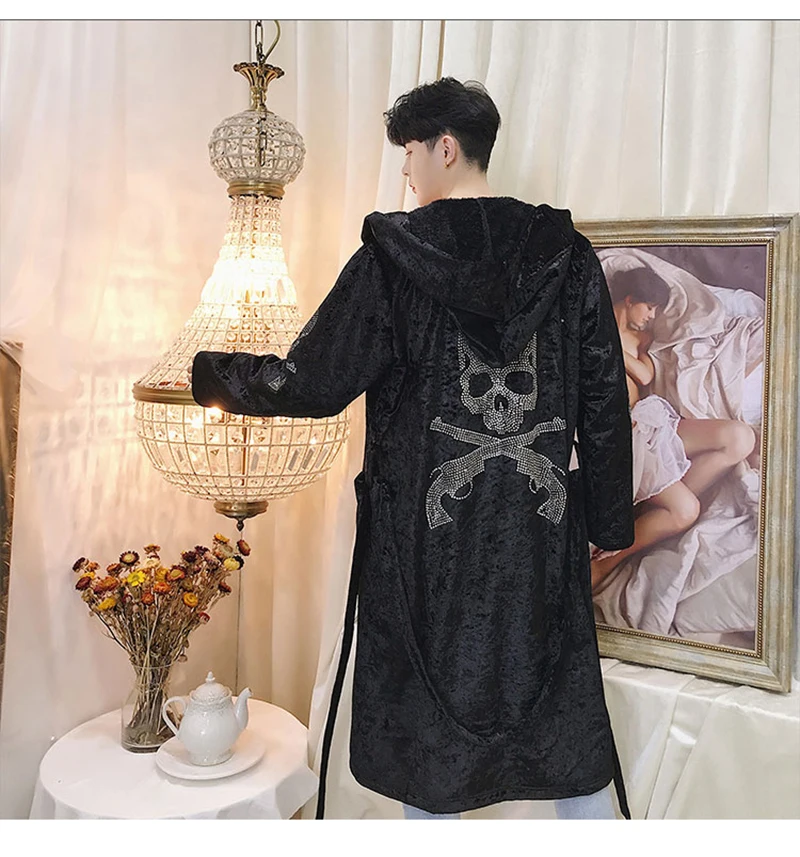 Male Trench Coat Men Black Long Punk Rave Steampunk  (25)