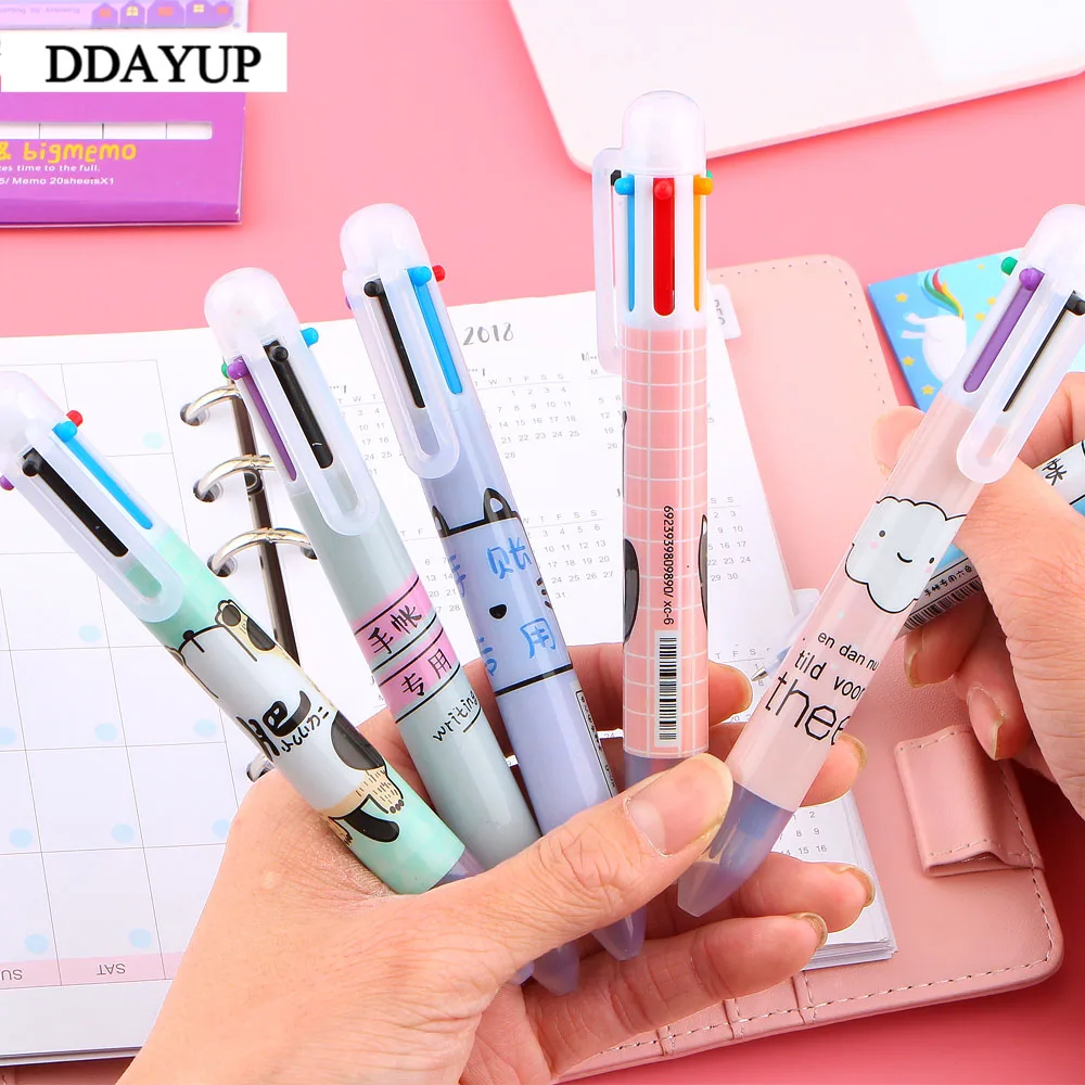 

2Pcs 6 Color Kawaii Multicolor Ballpoint Pen Multifunction Candy Color Press Ball Pens Creative Stationery School Supplies