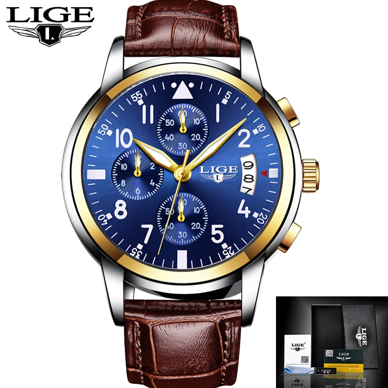 

Relogio Masculino LIGE Mens Watches Luxury Business Fashion Top Brand Watch Men Sports Waterproof Luminous Leather Quartz Watch