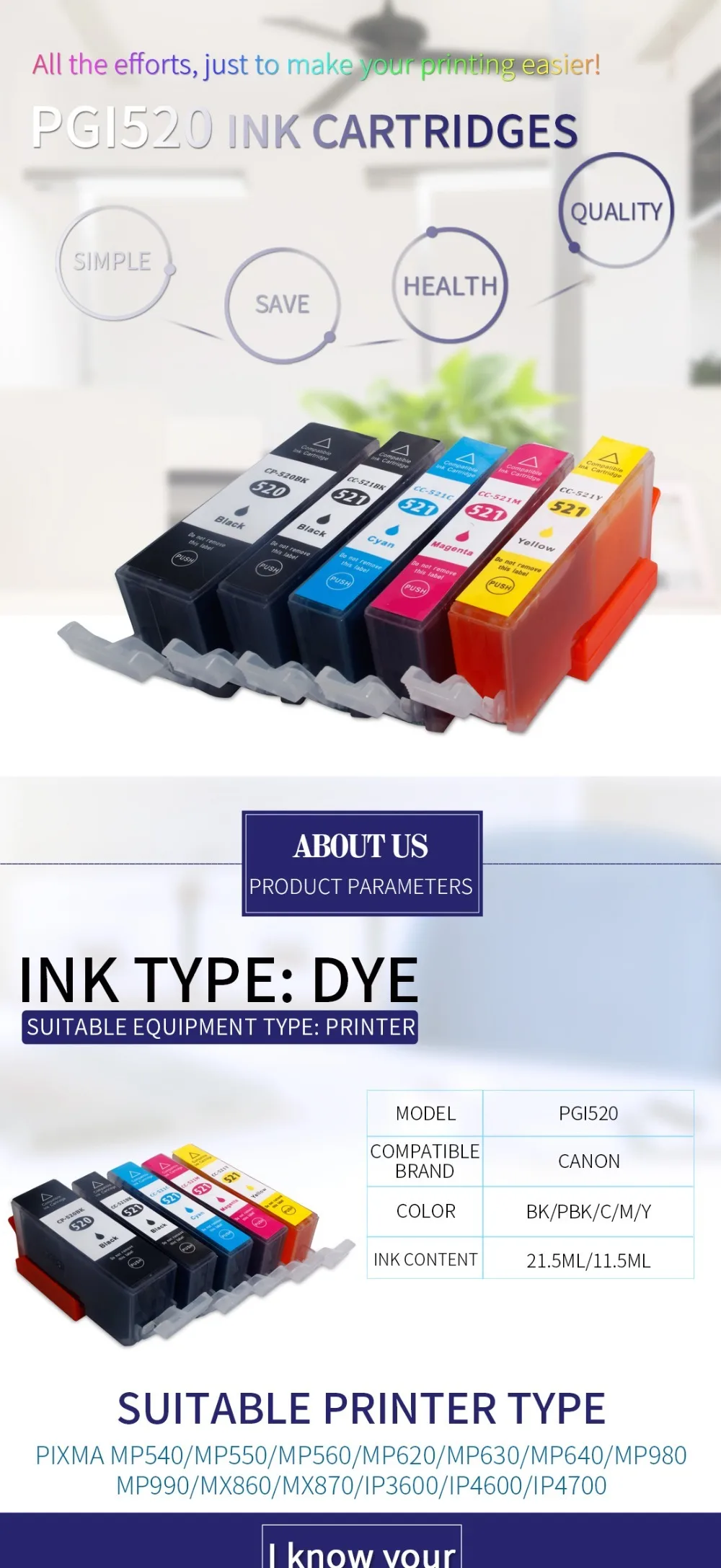 PGI520 CLI521 inktcartridge compatibel canon PIXMA MP620 MP630 MP640 MP980 MP990 MP540 MP550 MP560 IP3600 IP4600 IP4700 принтера