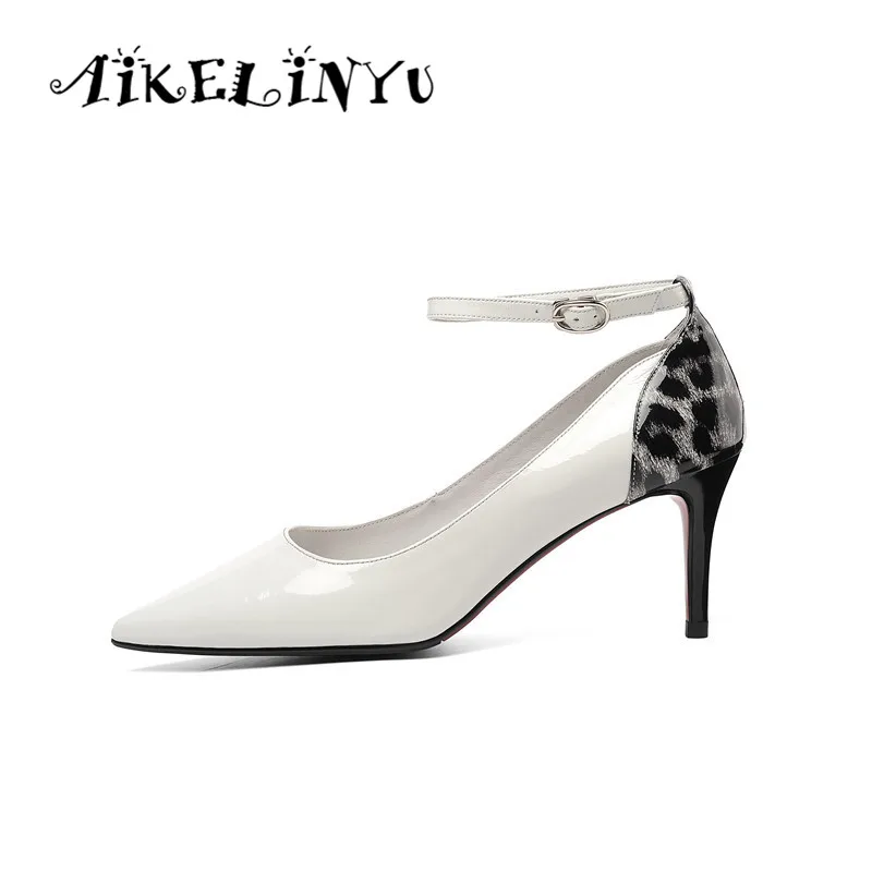 

AIKELINYU Sexy Pointed Toe Pumps Leopard Print Thin Heel Fashion Shallow Wild Women's Shoes High Quality Cow Leather Party Pumps