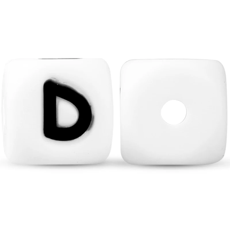 D 10 шт., 12 мм, силиконовые бусины с буквами, английские бусины Alphabe, Пищевая силиконовая жевательная игрушка, сделай сам, детские игрушки для прорезывания зубов, соска-подвеска - Цвет: D