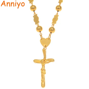 

Anniyo Jesus Cross Pendant Beads Necklaces Marshall Gold Color Hawaii Polynesia Guam Micronesia Jewelry Party Gifts #168006