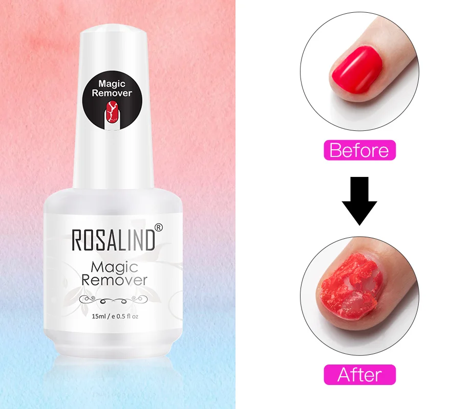 ROSALIND Nail Gel Polish Magic Remover For Manicure Fast Clean Within 2-3 MINS UV Gel Nail Polish Remove Base Top Coat