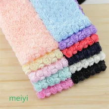 6 Linha 9 cm Largura Chiffon 3D Rose Flor Bordado Rendas guarnição da Fita de Tecido de Costura DIY Craft Para Cocar Traje Chapéu decoração