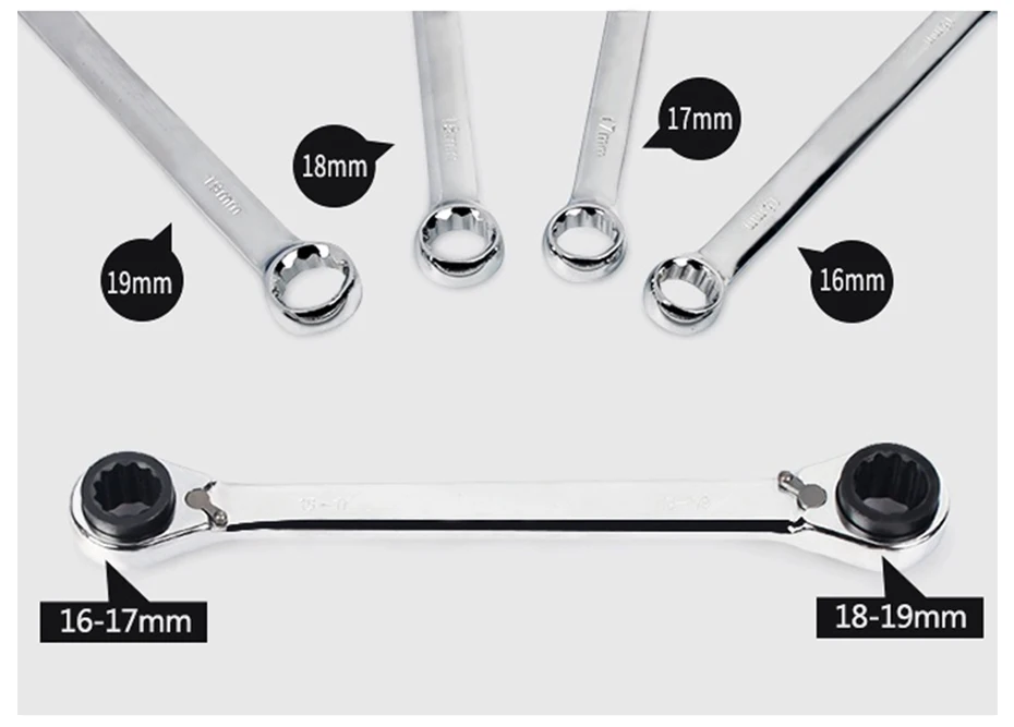 1 шт. двойной торцевой Трещоточный ключ 4 в 1 мульти гаечный ключ 8-10-12-14/9-11-13-15/16-17-18-19/17-19-22-24 мм двухсторонние ручные инструменты