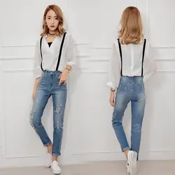 Las mujeres Chaqueta Slim medias pantalones vaqueeros de cintura alta New2019 las mujeres azul деним, панталоны cintura Elasti