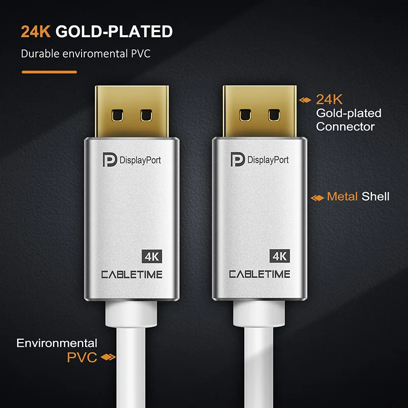 Cabletime DisplayPort Cable M/M PRE DP 4k 60hz DP 1.2 Cable 1m 1.8m 3m DP Gold-plated DP Cable for HDTV Projector PC Camera N163 Cabletime DisplayPort Cable M/M PRE DP 4k 60hz DP 1.2 Cable 1m 1.8m 3m DP Gold-plated DP Cable for HDTV Projector PC Camera N163