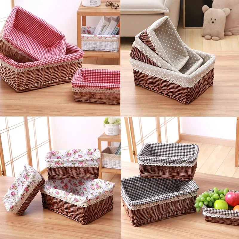 

1PC Storage Basket Gift Hamper Wicker Bamboo Weaving Basket Fruit Toys Cosmetics Cloth Rattan Lattice Storage Box Home Organizer