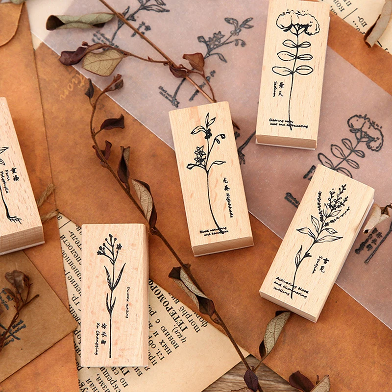 

Vintage cute plants decoration stamp wooden rubber stamps for scrapbooking stationery DIY craft standard stamp