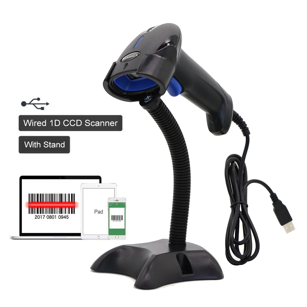 

2019 Hot Selling 1Pc New Handheld Wired CCD Barcode Scanner POS Bar Code Scanning Red Light Reader With USB Cable Free Shipping