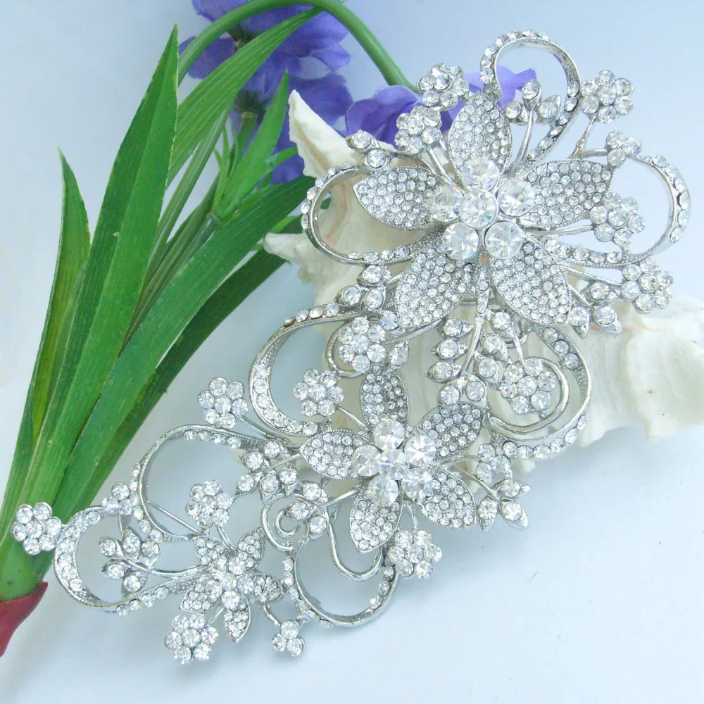 6.3" Clear Austrian Crystal Flower Orchid Brooch Pin Pendant