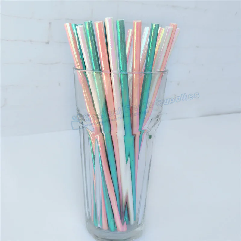 

300pcs Lustre Paper Straws Iridescent Pink White Opal Luster Sheen Gloss Unicorn Princess Party Decor Straws Cakepop Craft Stick