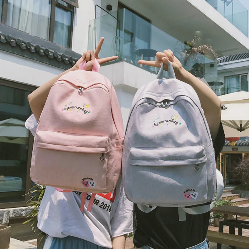 

Embroidered Shoulder Bag Female 2018 New Korean Version High School Student Laptop Backpack Teen Backpack Canvas Backpack Travel