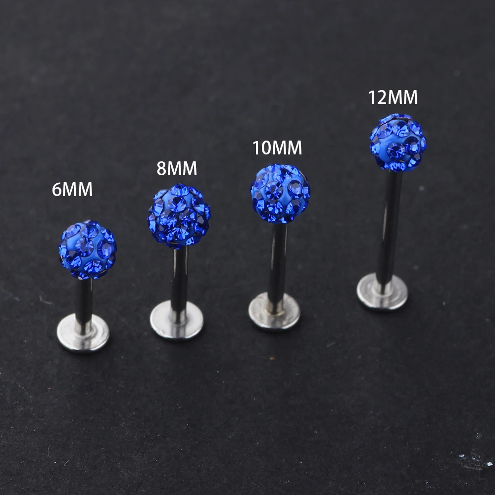 JUNLOWPY Labret Ring 16G 6/8/10mm Crystal Ball Surgical Stainless Steel Ball Tragus Bar Ear Body Piercing Jewelry Lip Ring 30PCS