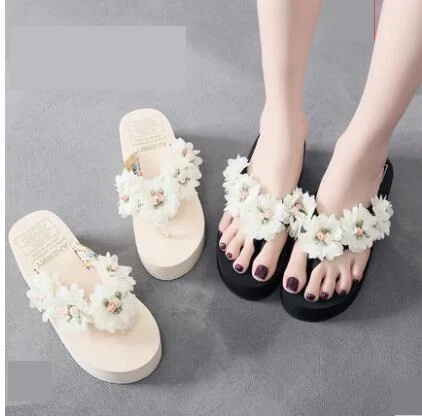 

Summer Bohemian Flip-flops Ms. Flower Towing Slope Outside Flip Flops Platform Slippers 2019 Women Shoes Flat Sandals Beach Shoe