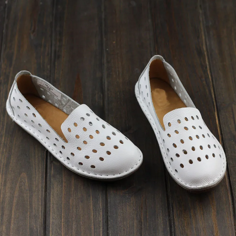 Faites Ceyaneao Slip À Plat Sur De En Femme Toe Casual Dames Plaine 3 Véritable La 1957 Appartements Chaussures Main Cuir White Femmes rrqwxn5g4O