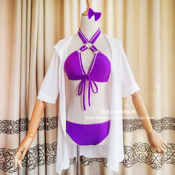 

Game LOL Caitlyn Swimsuit Caitlyn Pool Party Cosplay Costume Purple Swimwear Suit Women Swimsuit LoL Game Bikini for Summer
