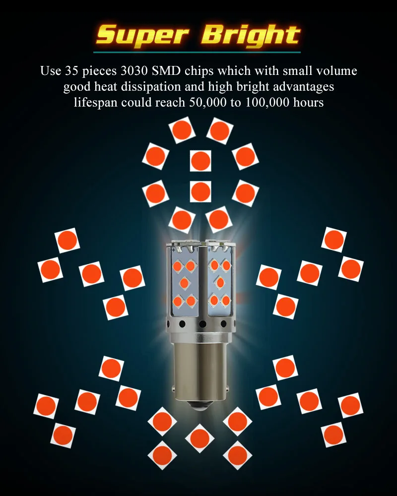 NAO PY21W LED Canbus No Hyper Flash 19W 2600Lm P21W BA15S BAU15S 1156 ڵ led , 3030 ڹ ȭƮ DRL ڵ  õ