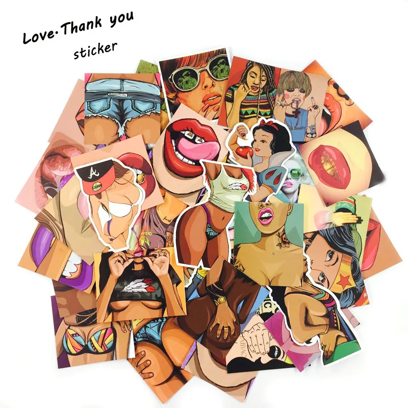 47 قطع التصميم المبتذلة pvc ماء ندف مثير الجمال بنات ملصقات لل محمول النارية سكيت الأمتعة لعبة ملصقا صائق