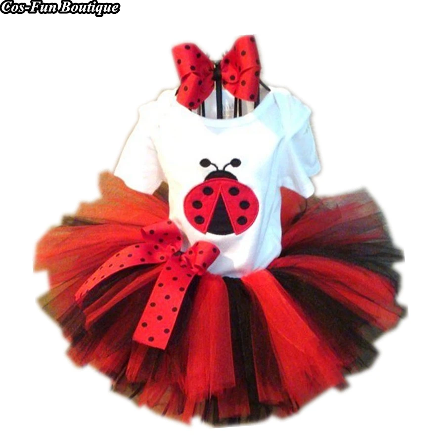 

PRINCESS TUTU Kids Baby Girls Clothes Ladybug Roupa T-shirt Tutu Skirt Girl Sets Children Birthday Party Lady Bug Costumes w102