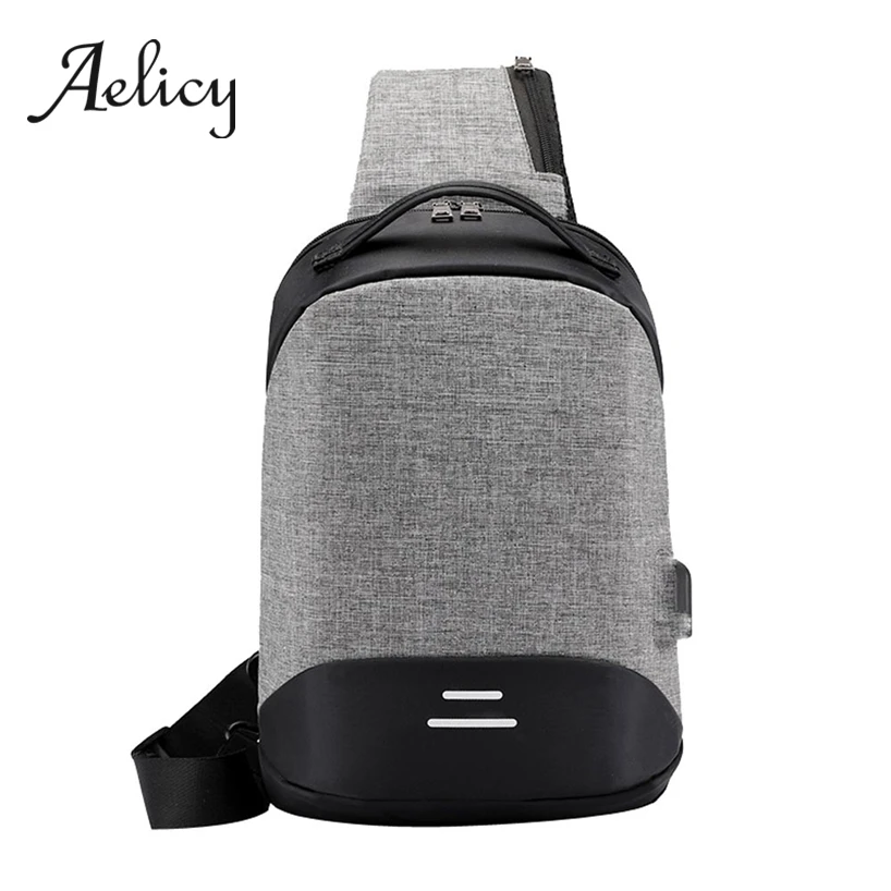 

Aelicy Leather Chest Pack Men large capacity Waterproof Business USB Charge Crossbody Bag Male multi-functional Diagonal Package