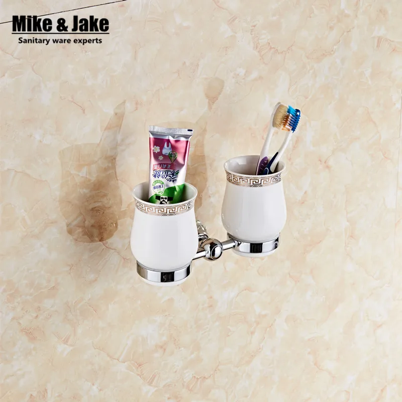 Batroom cup holder chrome crystal double cup holder bathroom crystal