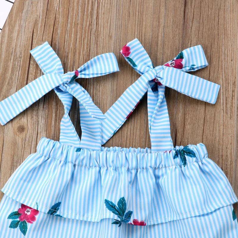 Floral Mother and Daughter Matching Outfits Striped Tops Hole Pants 2Pcs Clothes