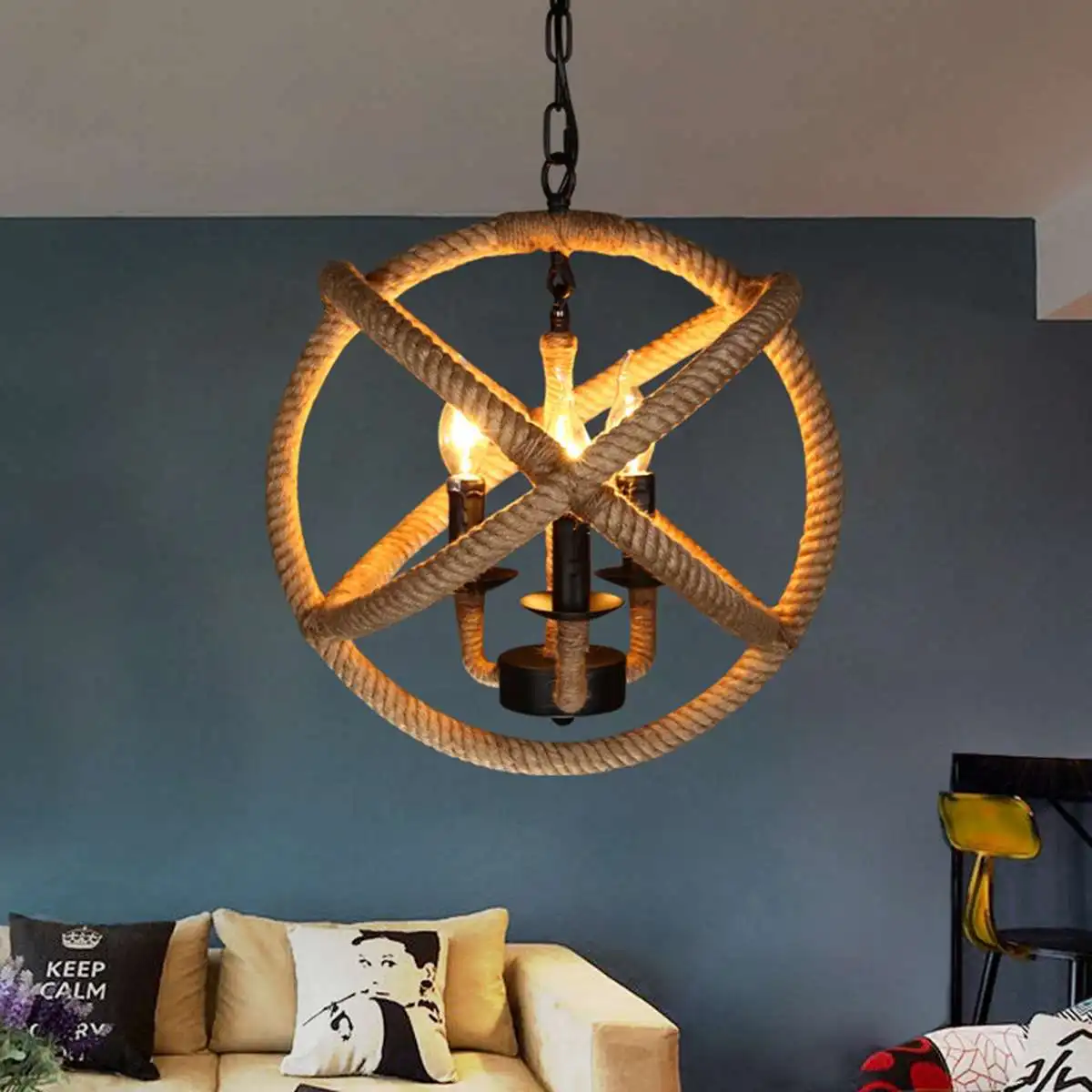

Countrside Style Industrial Rope Knot Retro Personality Industrial Ceiling Chandelier For Bar Restaurant Home Decoration