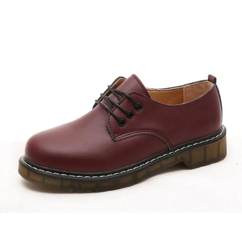 HEE GRAND/британский стиль; женская обувь на низком каблуке с круглым носком на шнуровке; обувь с толстой подошвой для студентов; XWD4464 - Цвет: wine red