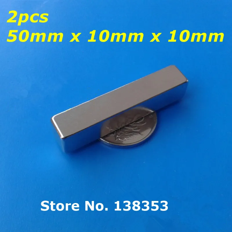 2pcs Bulk Super Strong Neodymium Rectangle Block 50mm x 10mm x 10mm N35 Rare Earth NdFeB