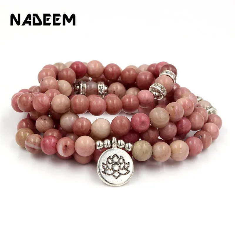 

New 108 Prayer Red Stone Beads Mala Bracelet Wrapped Wrists Lotus Om Buddha Charm Bracelet Necklace Unisex Buddha Yoga Jewelry
