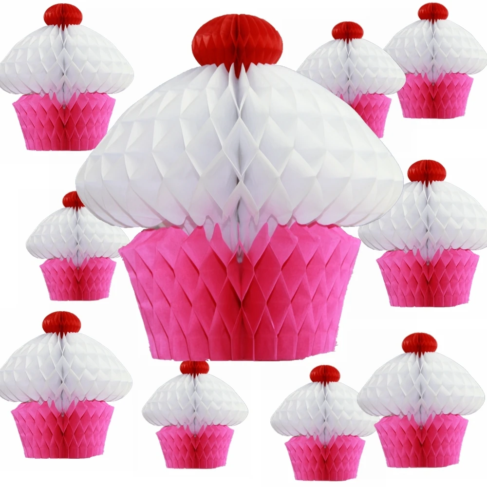 

10pc 20cm Tissue Paper Cupcake Honeycombs Kids Birthday Party Decoration Hanging Cupcake Bauble Pendant Summer Garden