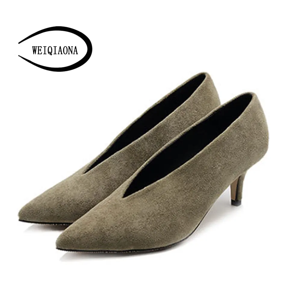 

WEIQIAONA 2018 New Women for Shoes Casual Elegant Pumps Sexy High Heels Pointed V-mouths Ladies Dress shoes OL Daily Shoes