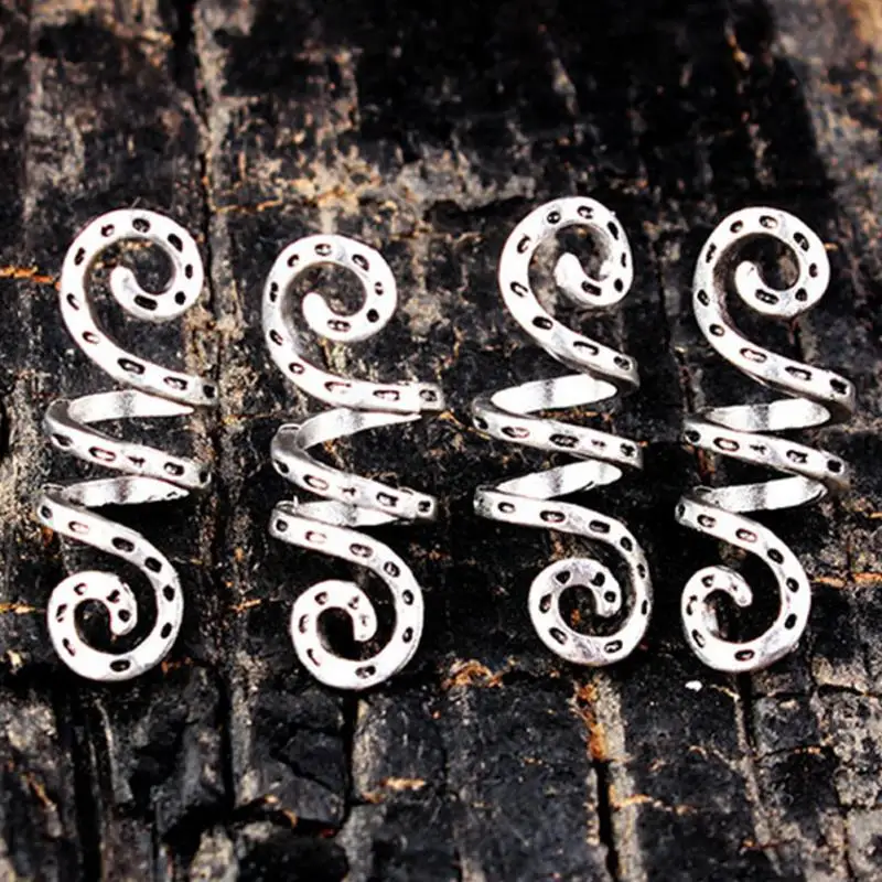 

5Pcs Alloy Silver Viking Spiral hair braid dread beard dreadlock beads rings tube clips for Hair Accessories Charms