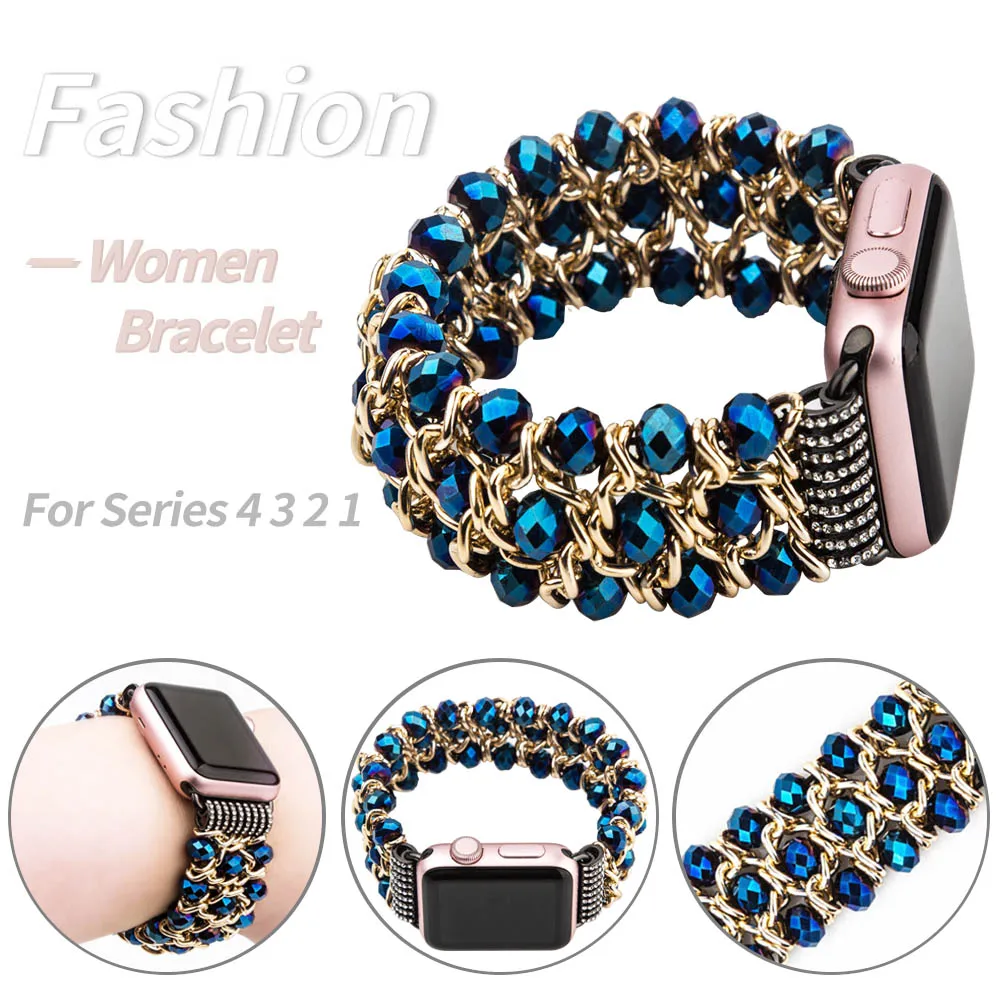 

Fashion Women Bracelet for Apple Watch Band Series 5 4 3 2 1 Metal Link Agate Style Strap 40/44mm 38/42mm Clock Wrist Belt